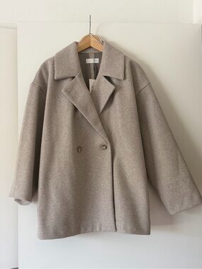 Zara Double-Breasted Taupe Pea Coat